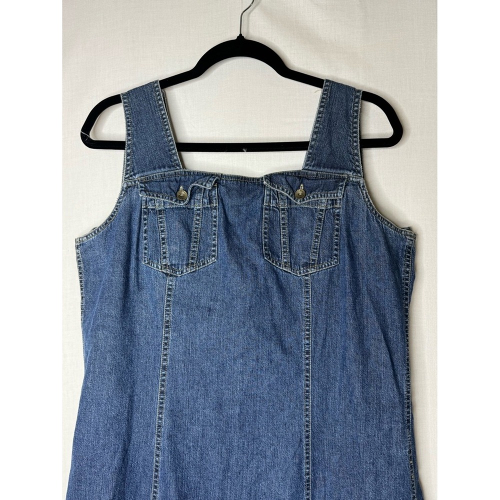 Vintage Womens Denim Overall Midi Jumper Dress 90s Sz 16 Cotton Sleeveless - Picture 2 of 7